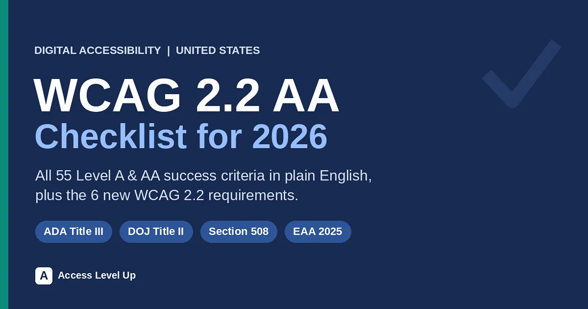 WCAG 2.2 AA checklist for 2026 covering all 55 Level A and AA success criteria
